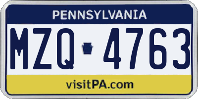 PA license plate MZQ4763