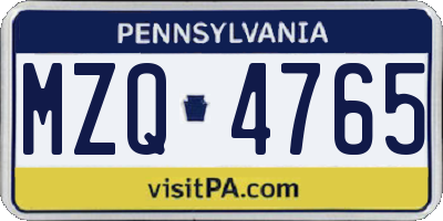 PA license plate MZQ4765