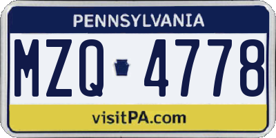 PA license plate MZQ4778