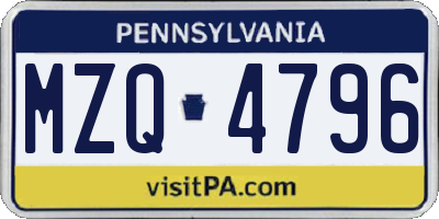PA license plate MZQ4796