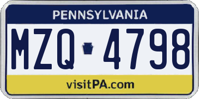 PA license plate MZQ4798