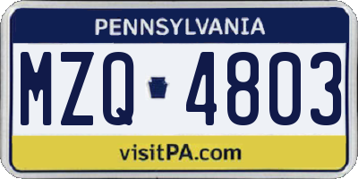 PA license plate MZQ4803