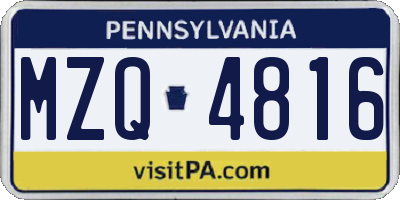 PA license plate MZQ4816