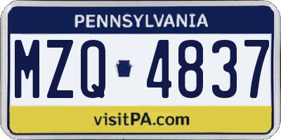 PA license plate MZQ4837