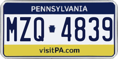PA license plate MZQ4839