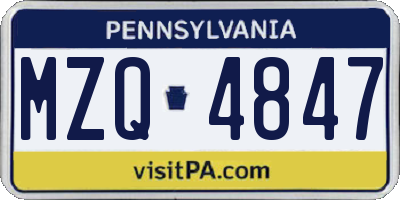 PA license plate MZQ4847