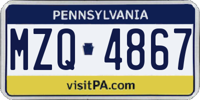PA license plate MZQ4867