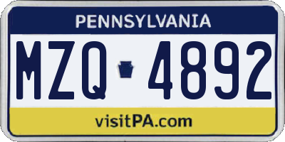 PA license plate MZQ4892