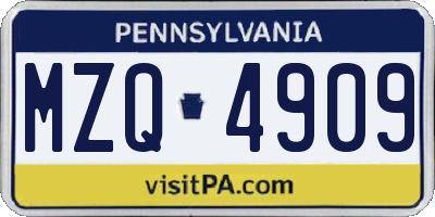PA license plate MZQ4909