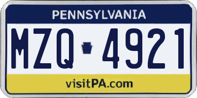 PA license plate MZQ4921