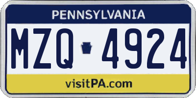 PA license plate MZQ4924
