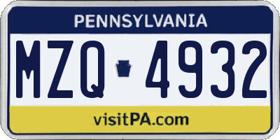 PA license plate MZQ4932