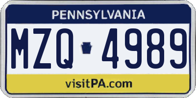 PA license plate MZQ4989