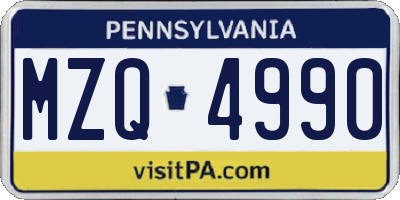 PA license plate MZQ4990