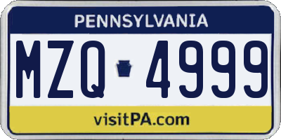 PA license plate MZQ4999
