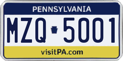 PA license plate MZQ5001