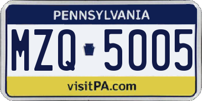PA license plate MZQ5005