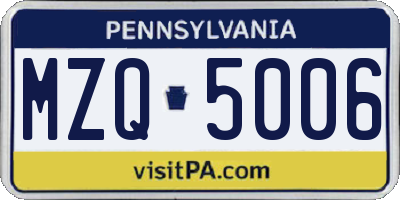 PA license plate MZQ5006