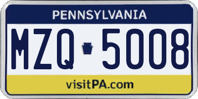 PA license plate MZQ5008
