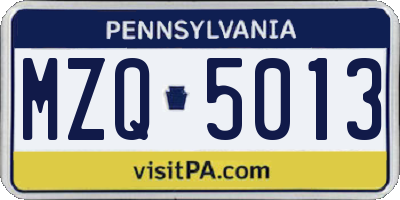 PA license plate MZQ5013