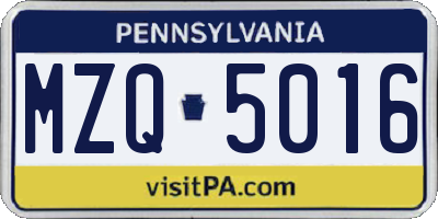 PA license plate MZQ5016