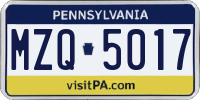 PA license plate MZQ5017