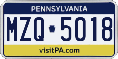 PA license plate MZQ5018