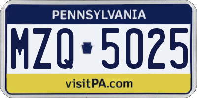 PA license plate MZQ5025