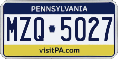 PA license plate MZQ5027