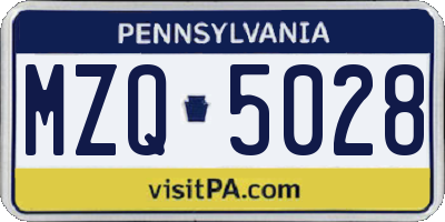 PA license plate MZQ5028
