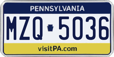 PA license plate MZQ5036