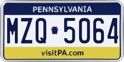 PA license plate MZQ5064