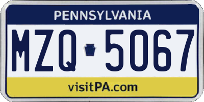 PA license plate MZQ5067