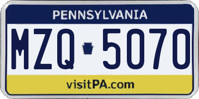 PA license plate MZQ5070