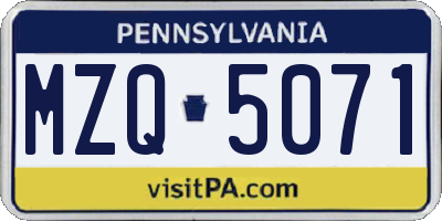 PA license plate MZQ5071