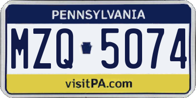 PA license plate MZQ5074