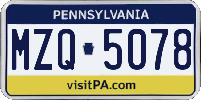 PA license plate MZQ5078