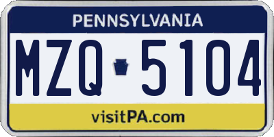 PA license plate MZQ5104