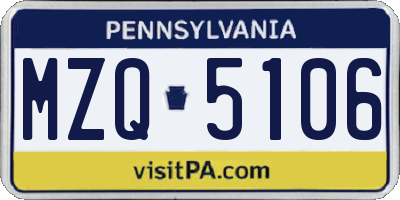 PA license plate MZQ5106
