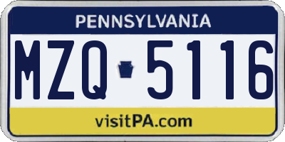 PA license plate MZQ5116