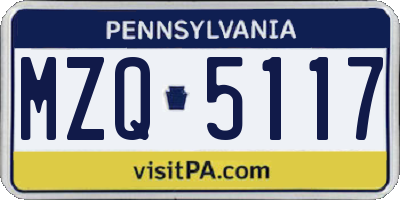 PA license plate MZQ5117