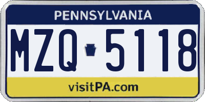 PA license plate MZQ5118