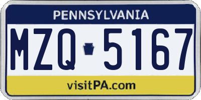PA license plate MZQ5167