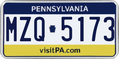 PA license plate MZQ5173