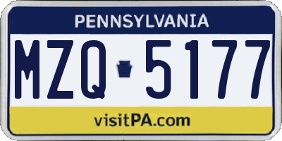 PA license plate MZQ5177