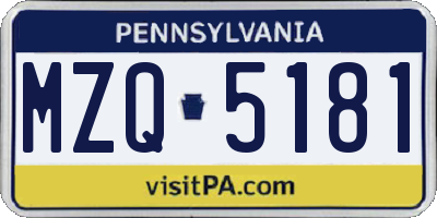 PA license plate MZQ5181