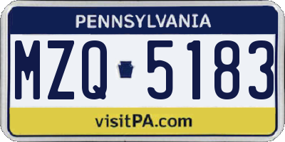 PA license plate MZQ5183