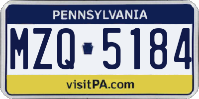 PA license plate MZQ5184