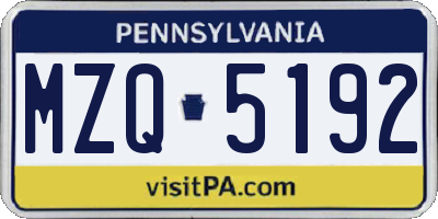 PA license plate MZQ5192