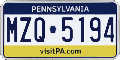 PA license plate MZQ5194
